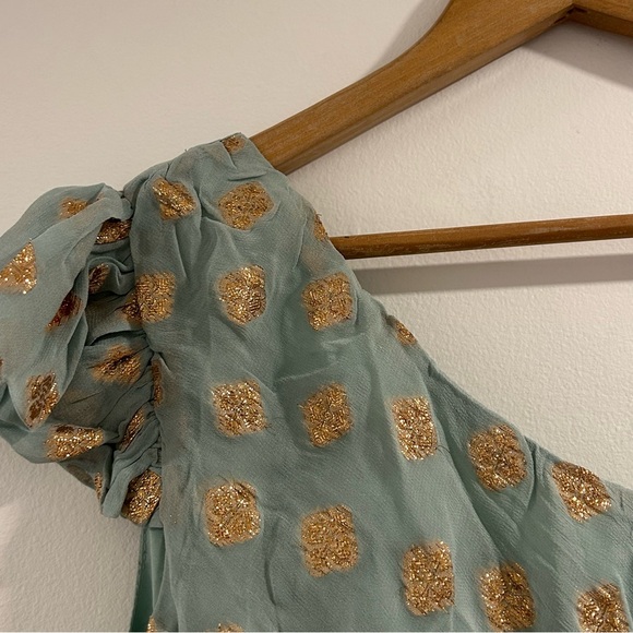 KARINA GRIMALDI X Revolve Letizia Metallic Midi One Shoulder Dress In Sage - Picture 4 of 7